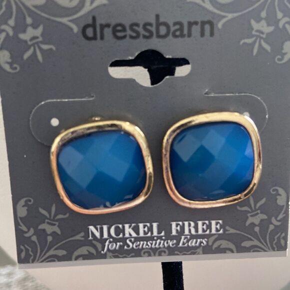 Dress Barn Square Gold and Blue stone NWT nickel Free - Picture 4 of 4